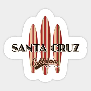 Santa Cruz California with three Surfboards Logo Sticker Duke Dark Sticker